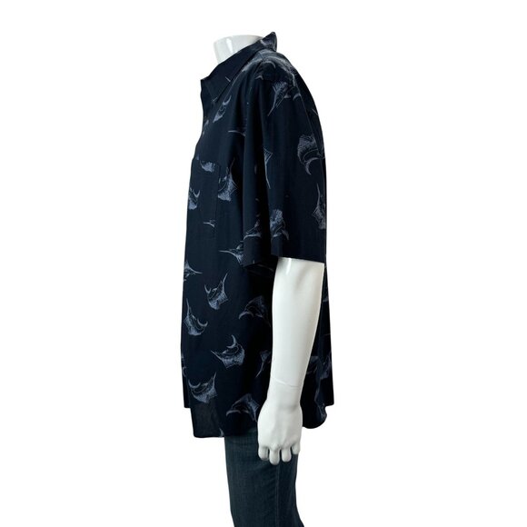 Old Navy Mens Classic Shirt XXL Slim Fit Navy With SailFish Print Cotton - Picture 5 of 16